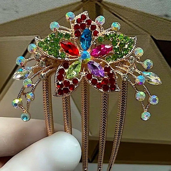 Rhinestone Flower Hairpin Comb Wedding Anniversary Party Banquet - Picture 2 of 5